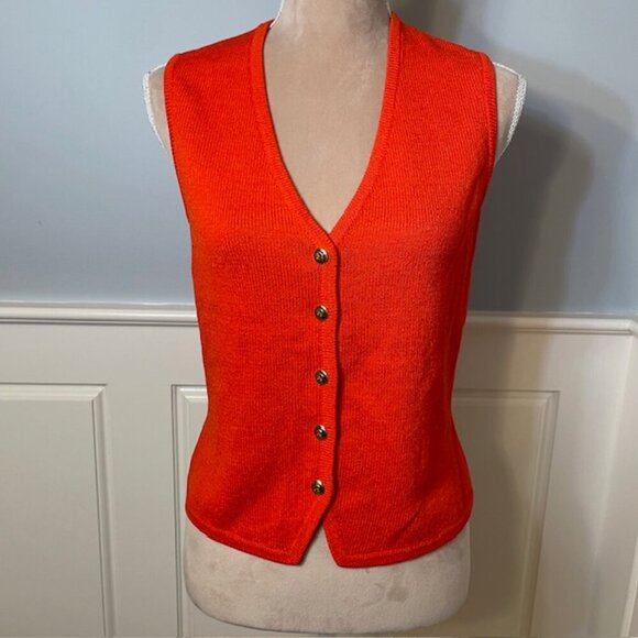 St. John Santana Knit Sweater Vest Fitted Gold Hardware Vintage Gilet Small - Picture 2 of 8